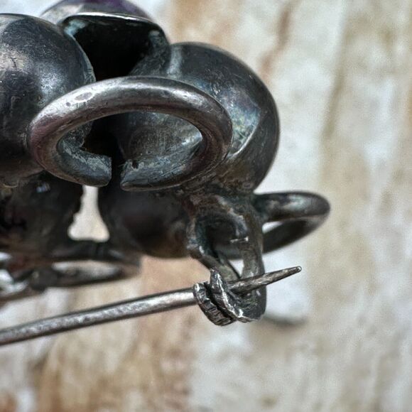 Unique Vintage Sterling Silver Flower Floral Links Amethyst Brooch Pin Mexico 2" - Picture 13 of 14